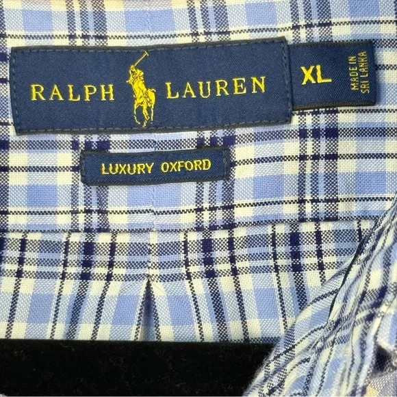 Ralph Lauren Luxury Oxford Men's XL White & Blue Checkered Plaid Shirt Excellent - Picture 2 of 8